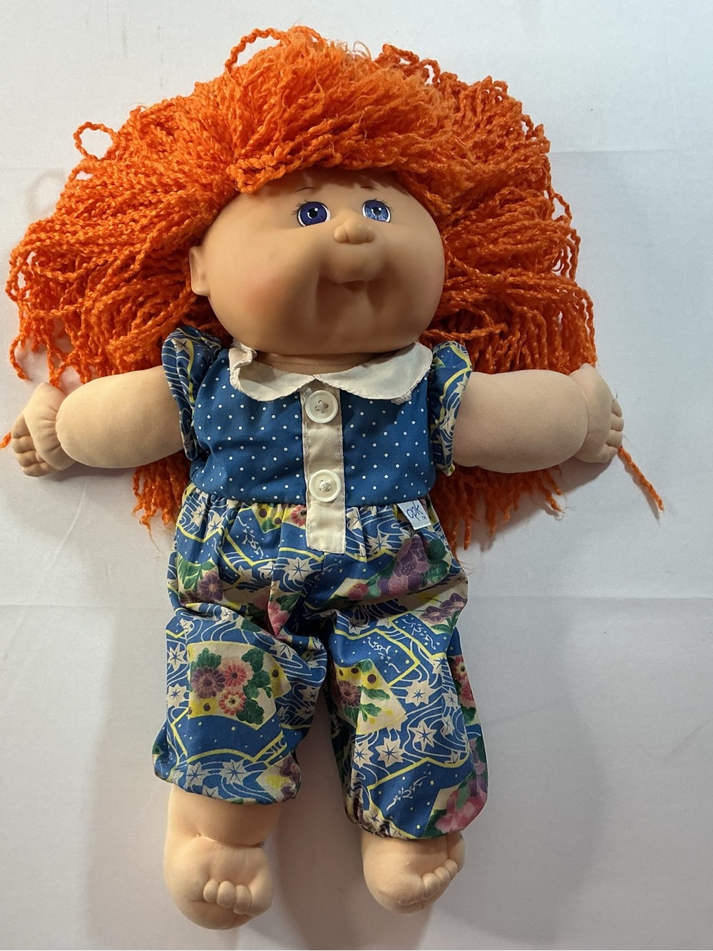 Mattel Orange-Haired Cloth Doll in Blue Polka Romper